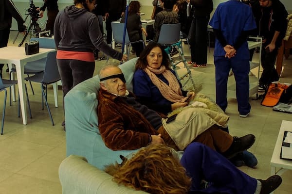 Sergio Delgado (Cristóbal), Alicia Manzanares y Lorena García (enfermeras) en un descanso
